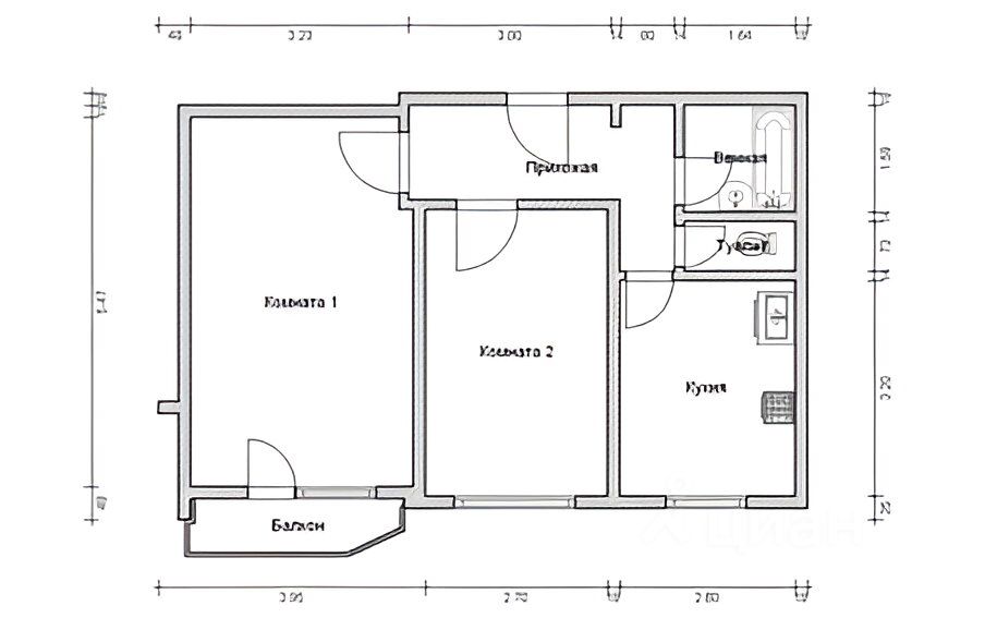Схема 2х комнатной квартиры
