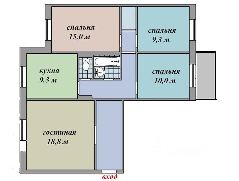 План 4х комнатной квартиры в панельном доме