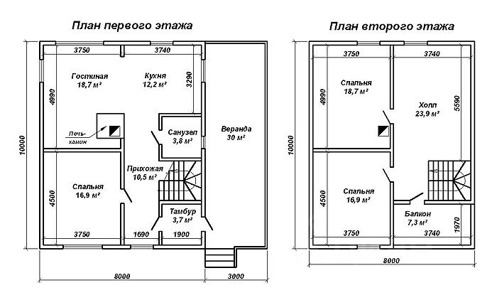 План второго этажа 9 на 9