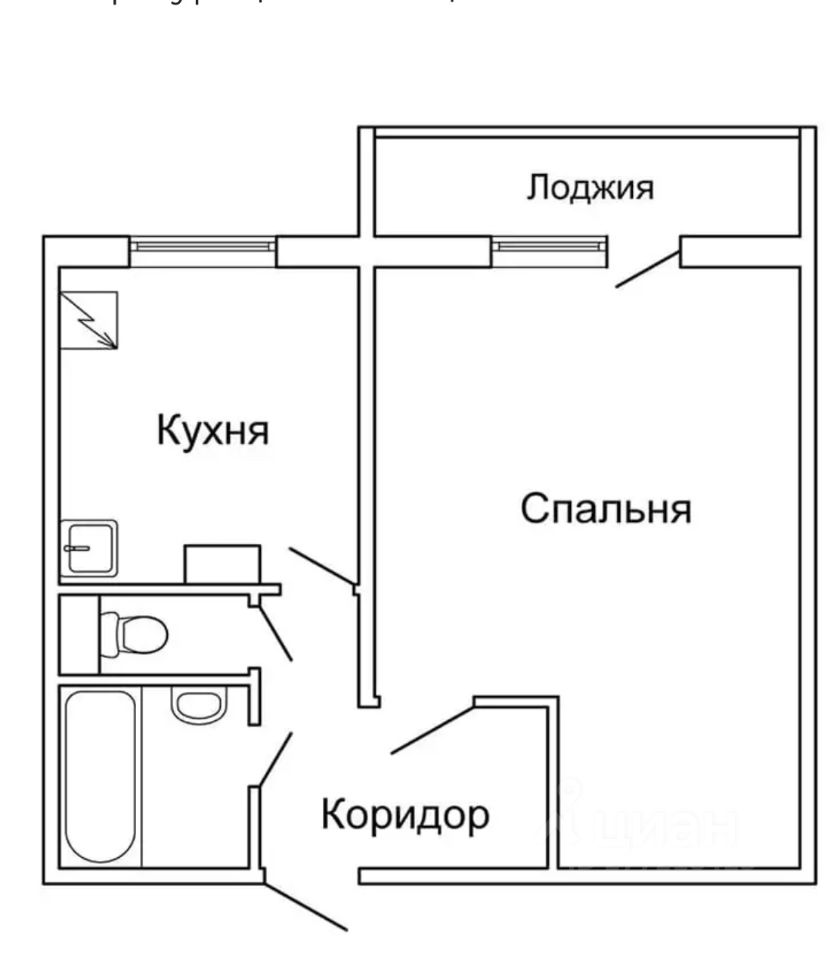 На рисунке изображен план однокомнатной квартиры в 15 этажном жилом доме