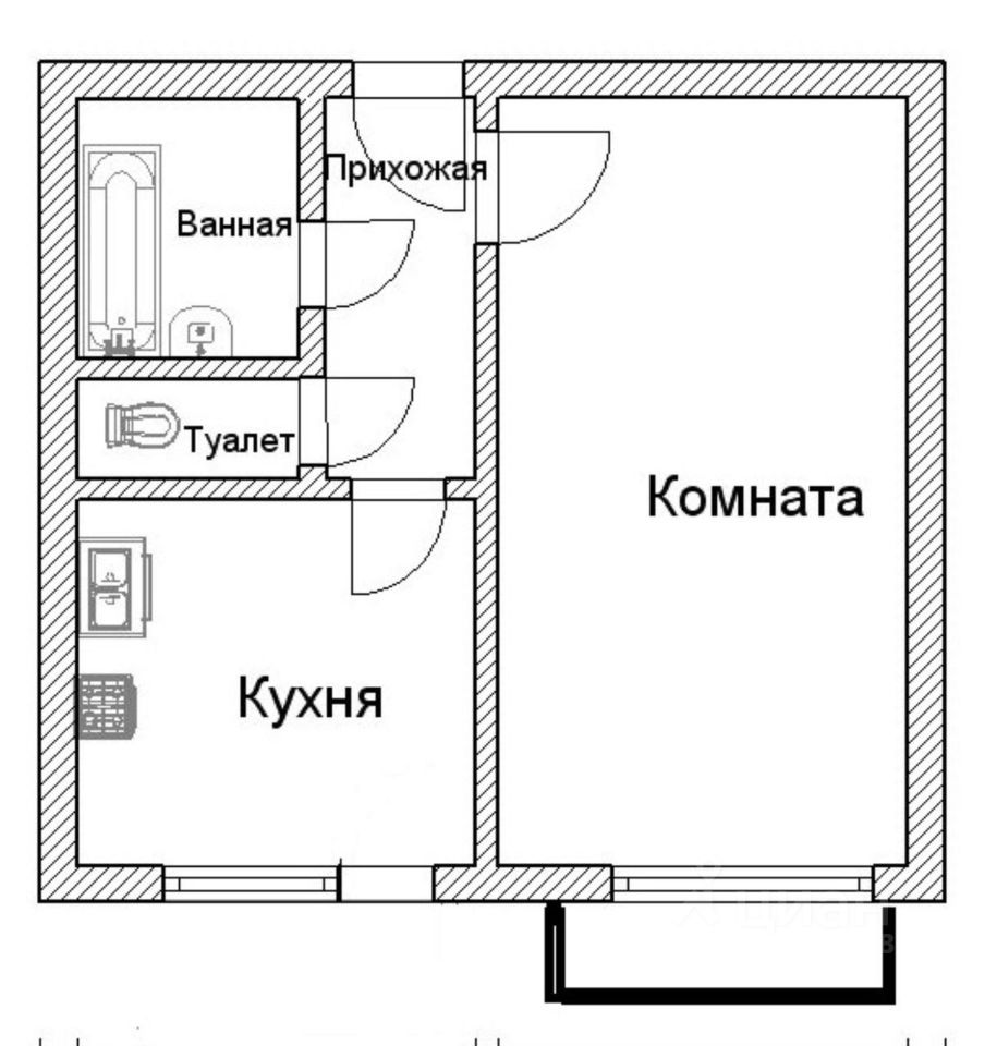 На рисунке изображен план однокомнатной квартиры