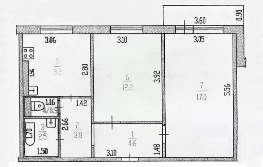 План квартиры 121 серии 3 х комнатной