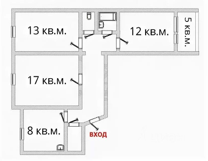 План квартиры 121 серии 3 х комнатной