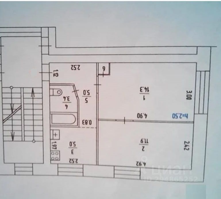 План 2 комнатной квартиры в панельном доме 5 этажей