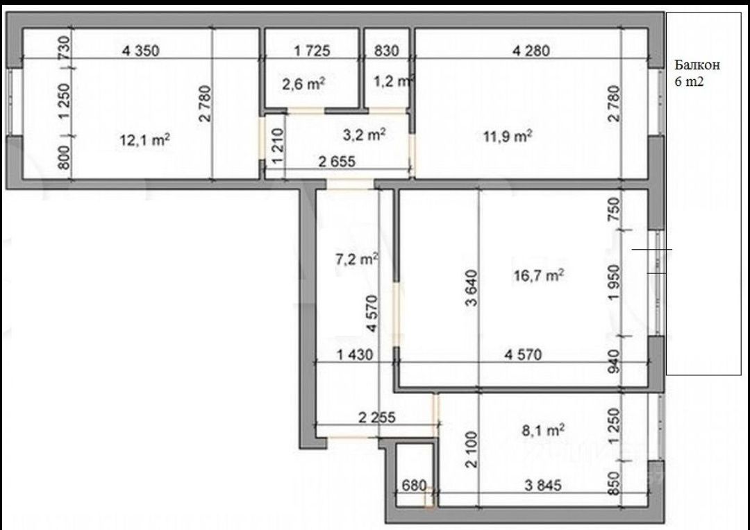 План квартиры с размерами 3х комнатных