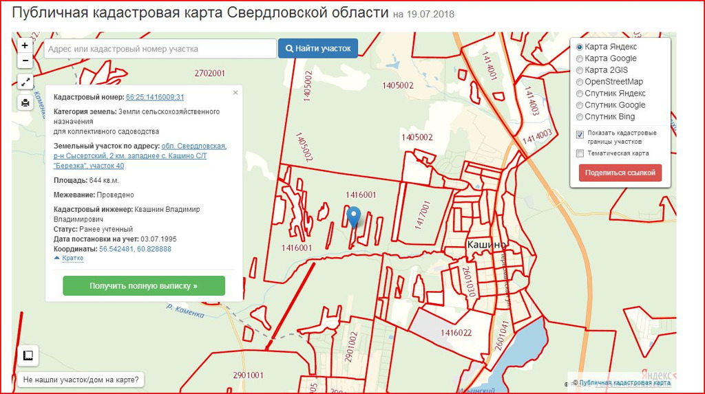 Кадастровая карта сысертского района свердловской области