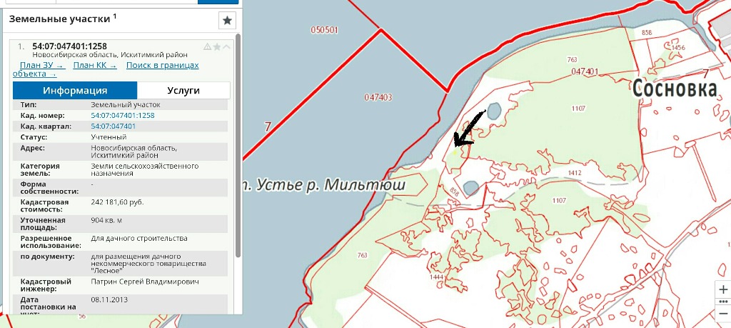 На плане изображен участок по адресу сосновка